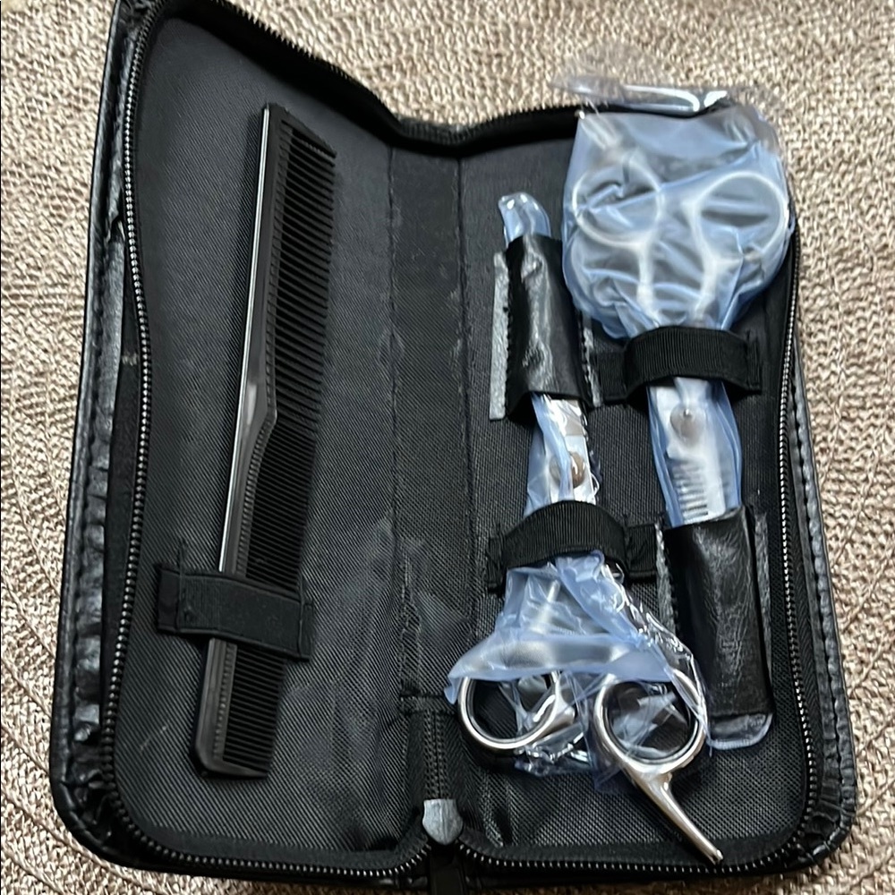 Sleek Black and Silver Grooming Tools Set with Scissors and Comb